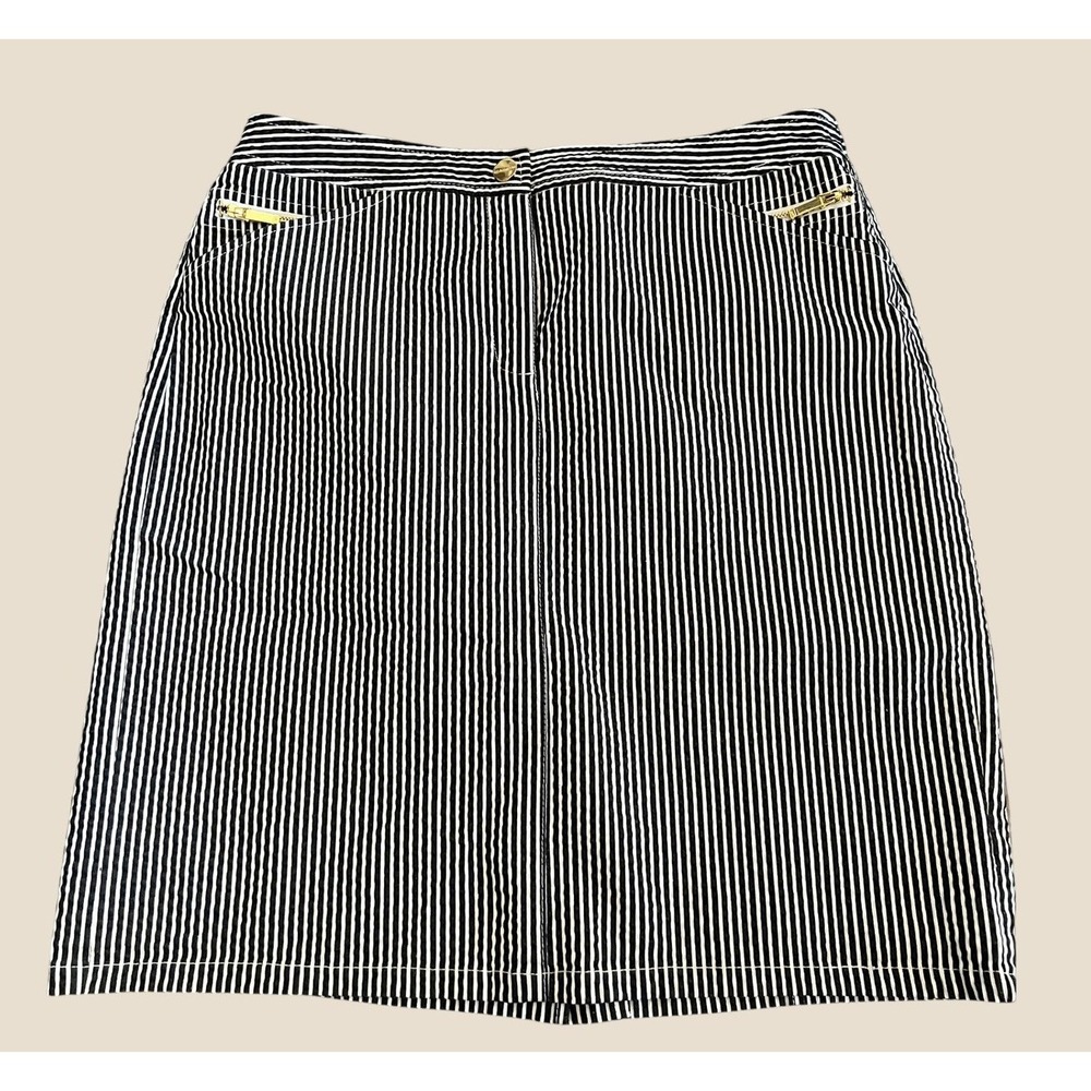 Jones New York Women Striped Pencil Skirt‎ 10 Black White Seersucker Nautical